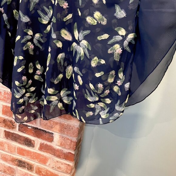 Sheer Layering Blouse - Navy with Feather Print (Green/Blush) - Spring Layering - Picture 4 of 9